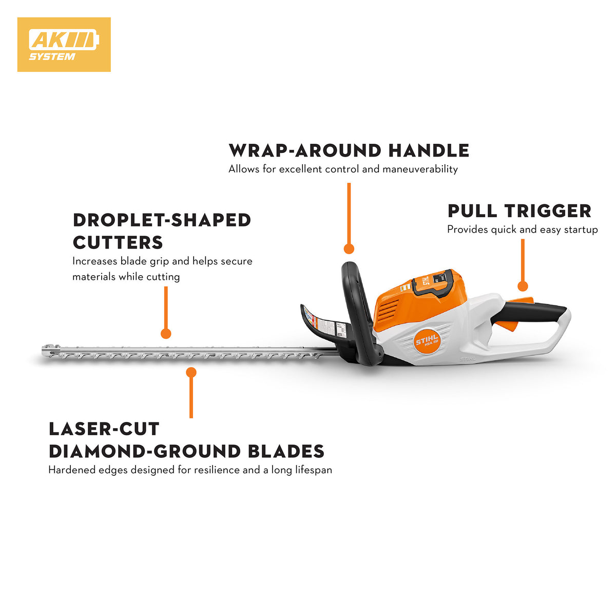 STIHL HSA 50 battery hedge trimmer side view