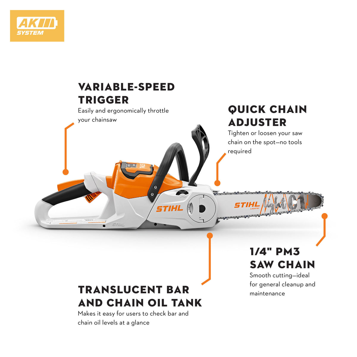 STIHL MSA 60 C-B battery chainsaw side view