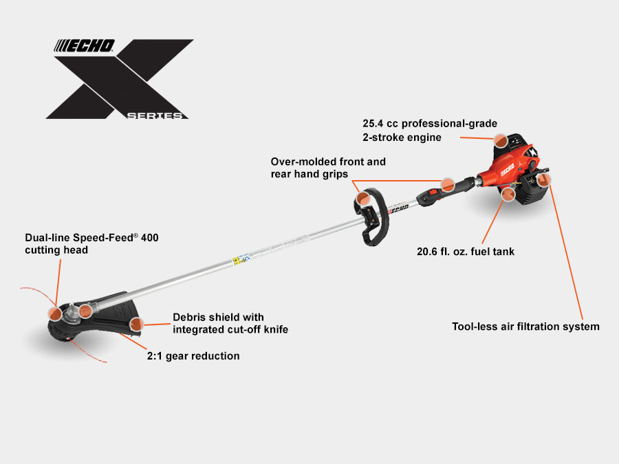 ECHO SRM-2620T string trimmer engine and handle detail